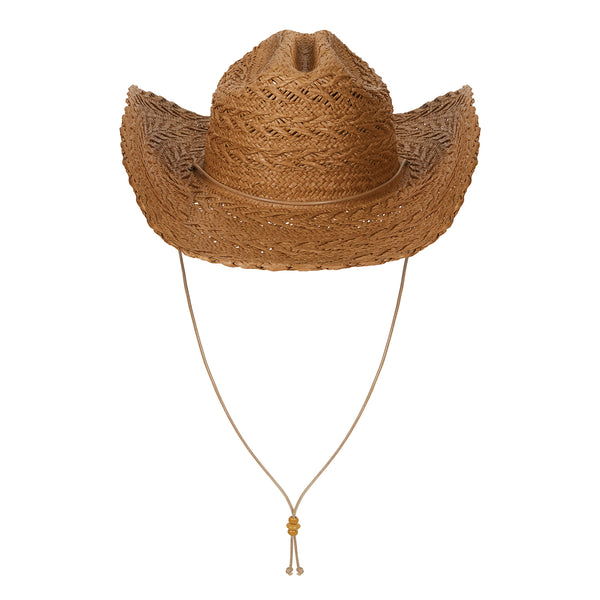 Dakota Cowboy - Teak straw cowboy hat with chin strap and mustard beads