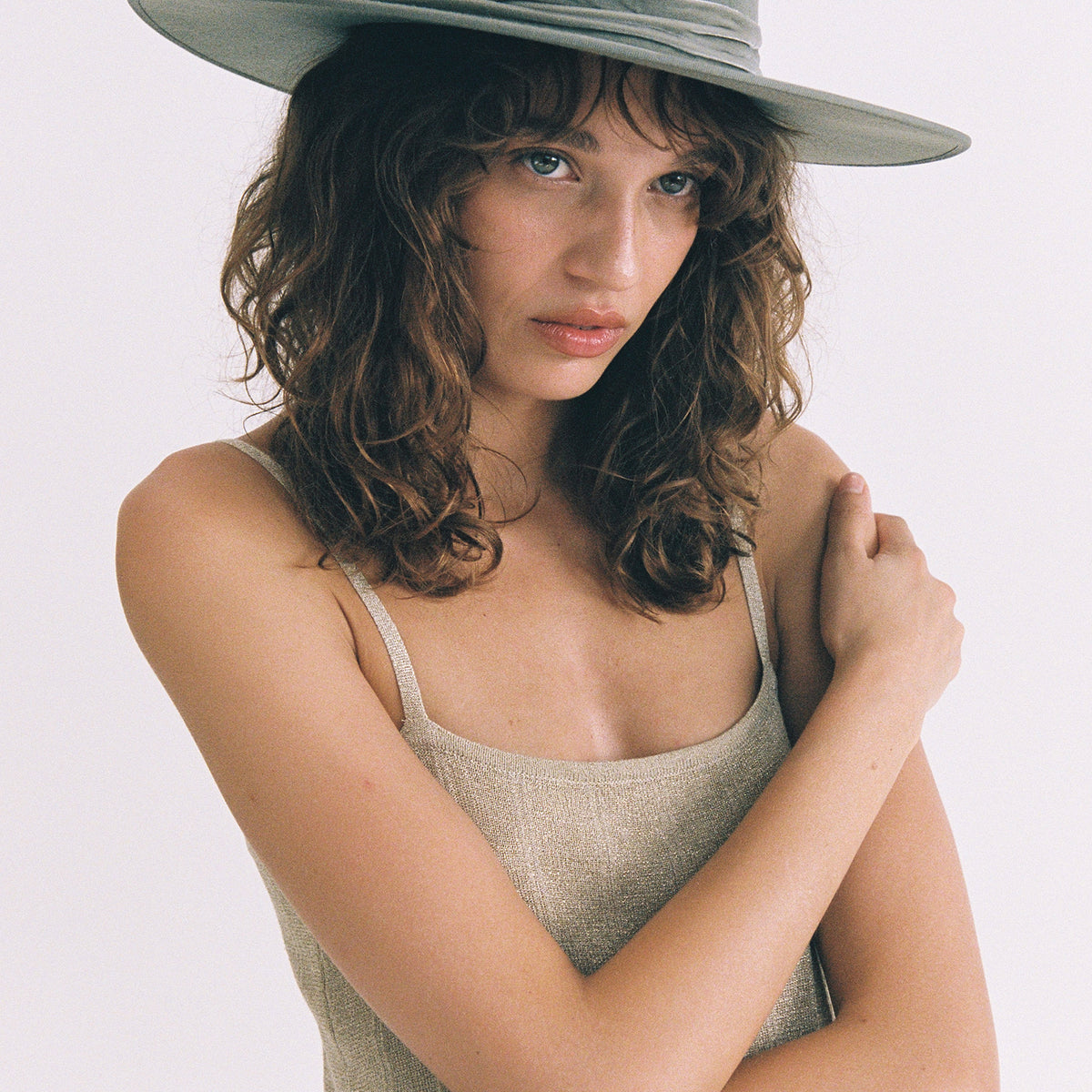 Women\'s WYETH Astral Embroidered Beige Wool Felt Rancher Hat with Green Feathers Olive Green Suffolk Fedora, Bronze Feather - Hicks & Brown main image 3