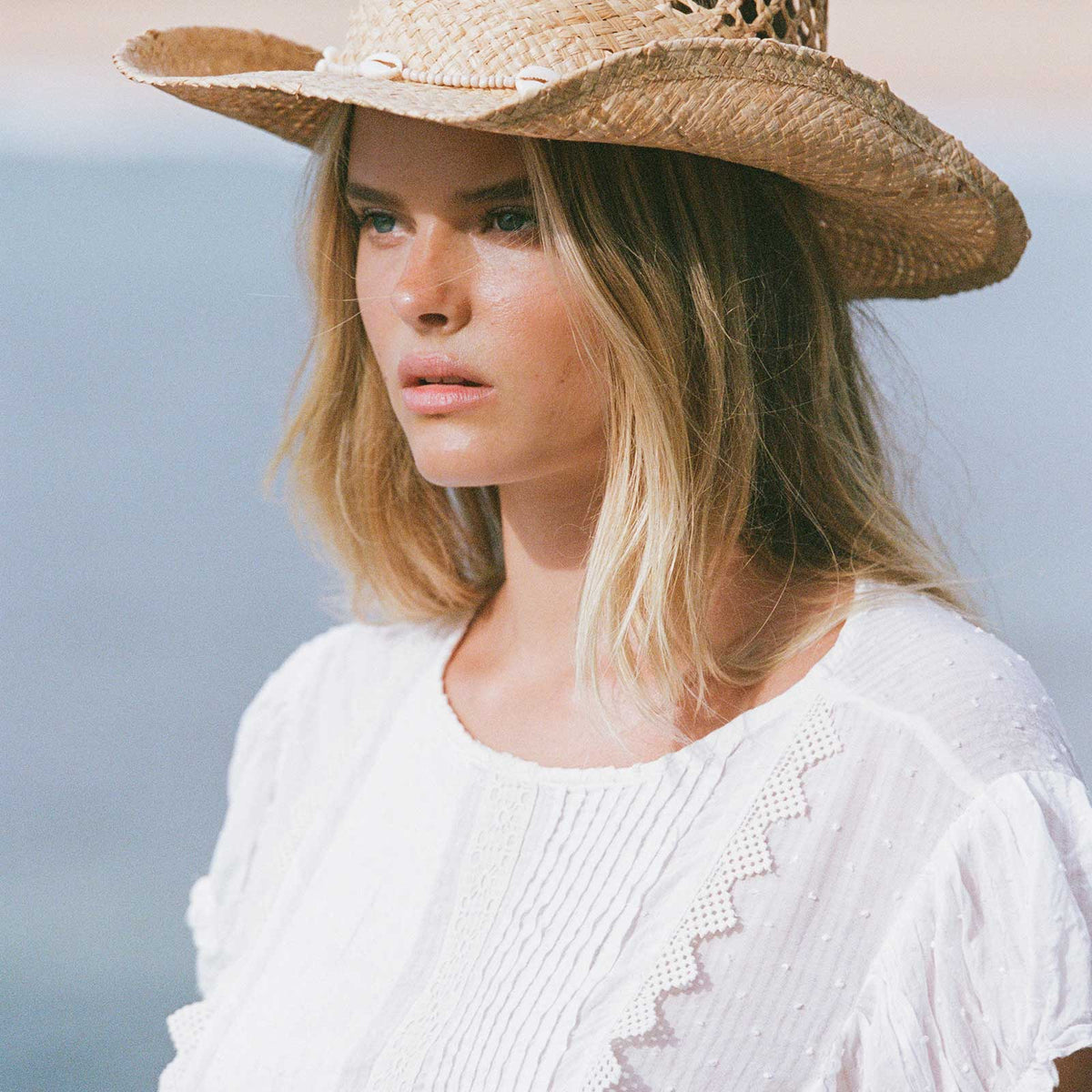 Seashells Straw Cowboy Hat (Natural) Lack of Color [US]