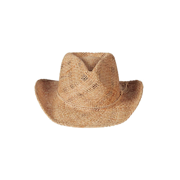 Sundance Cowboy straw cowboy hat with flicked edge brim, hand-woven from 100% raffia straw