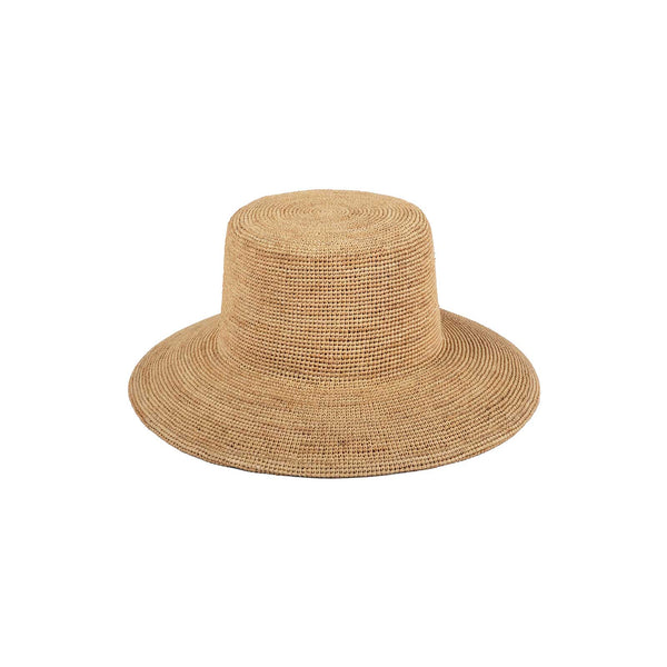 Natural raffia straw bucket hat with wide brim, 9 cm brim height