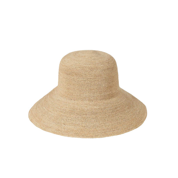 Wide-brimmed raffia straw Inca Sunhat in beige stripes