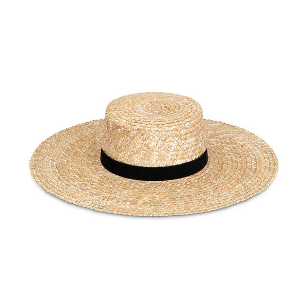 Mira Wide Boater straw hat with a black band, natural color