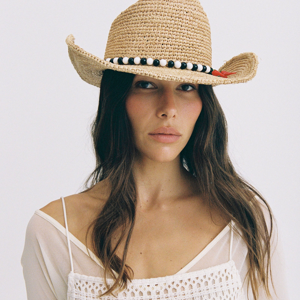 Raffia Cowboy Hat with Glass Chili Beads | Lack of Color [CA] display picture 1