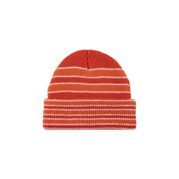 Ribbed chunky knit acrylic beanie in tonal orange stripes