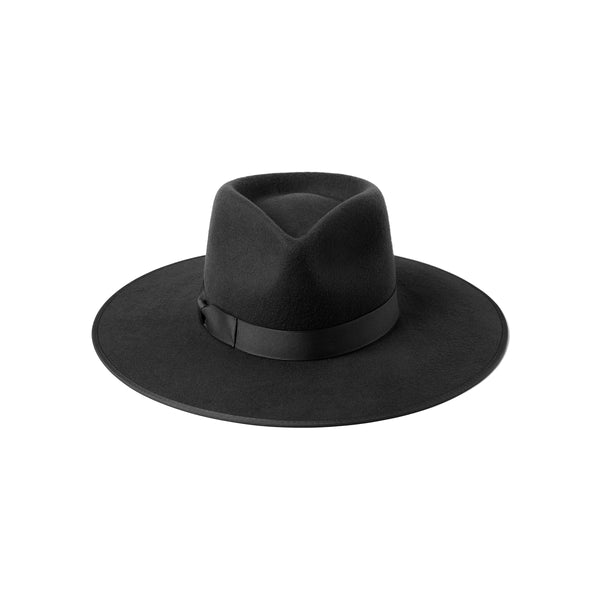 Noir Rancher wool felt fedora hat in black with tonal grosgrain ribbon