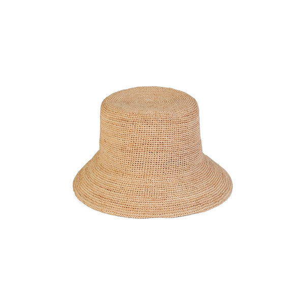 Natural raffia straw bucket hat with a short brim