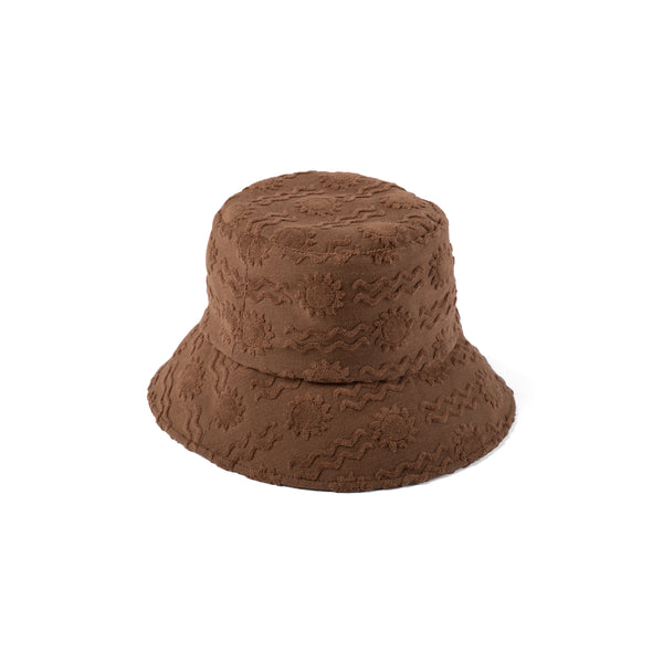 Coco Sunset Wave Bucket hat made of 100% cotton terry cloth with embossed sunshine print