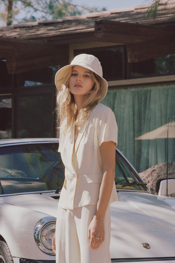 Wave Bucket Hat - Cotton Bucket Hat in Beige