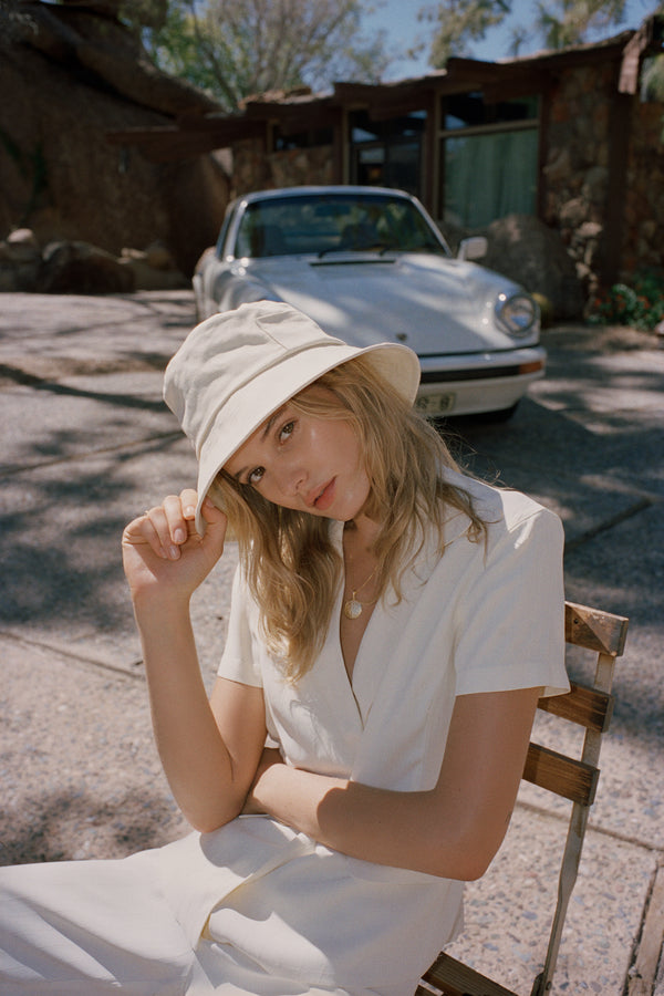 Wave Bucket Hat - Cotton Bucket Hat in Beige