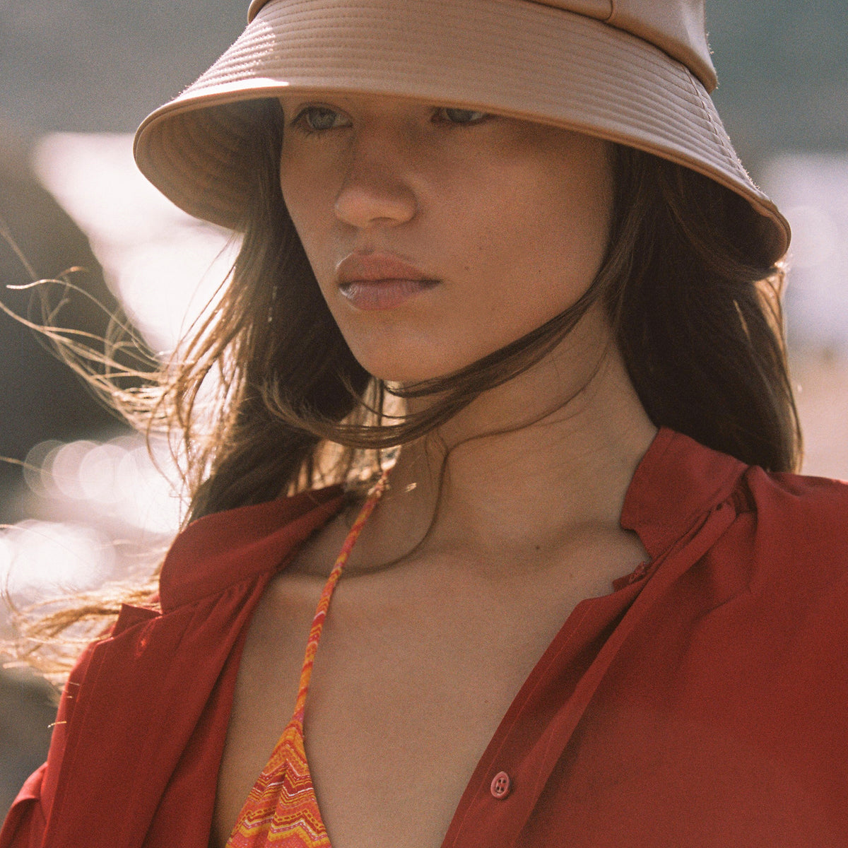 IRO Paris Veneto tan beige leather logo bucket hat LOEWE + Paula main image 3
