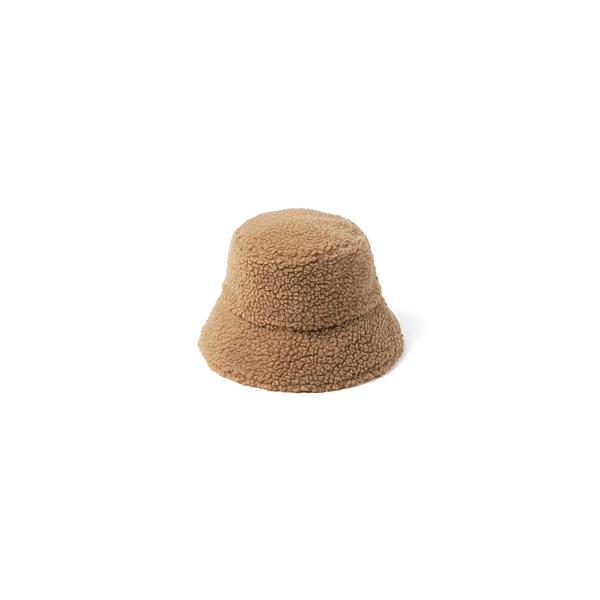 Kids Teddy Bucket Hat in camel shearling, soft and cozy design