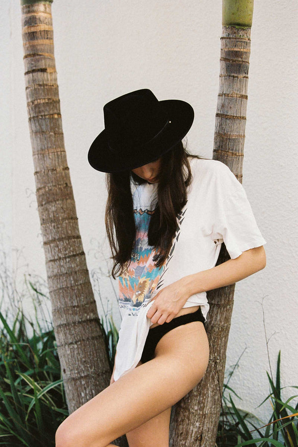 Diego - Wool Felt Fedora Hat with Vegan Leather Band (Black  display picture 3