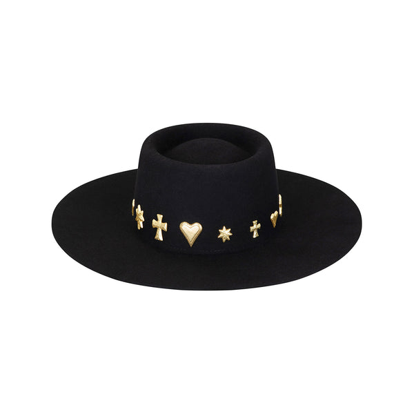 Celestial - Wool Felt Boater Hat with a Dipped Crown (Black  display picture 1