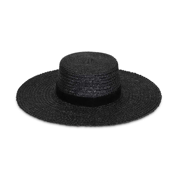 Lack of Color Wide Brim Straw Sun Hat with Black Band size small Lack of Color Boater Hat Womens Natural Straw Black Ribbon  main image 2