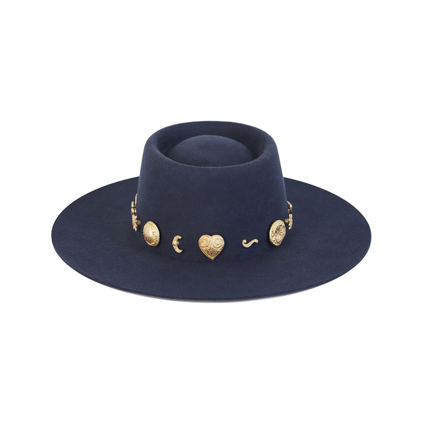 The Cosmic Boater - Wool Felt Boater Hat in Navy