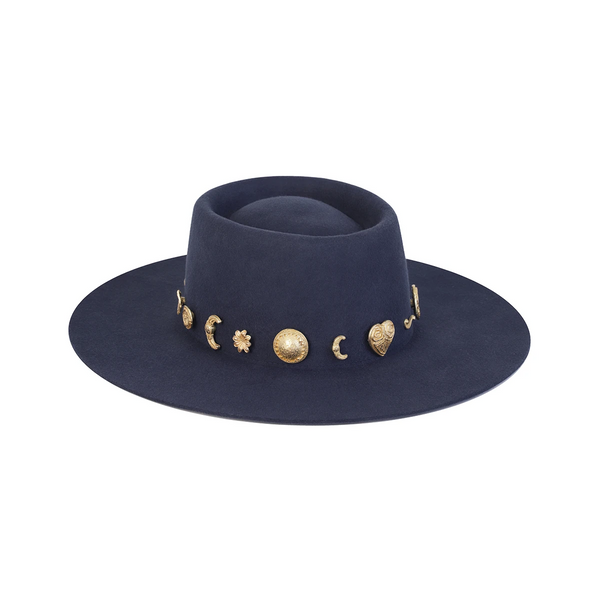 The Cosmic Boater - Wool Felt Boater Hat in Navy