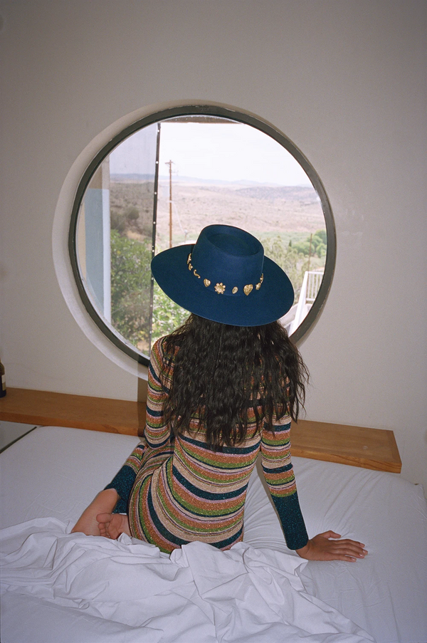 The Cosmic Boater - Wool Felt Boater Hat in Navy