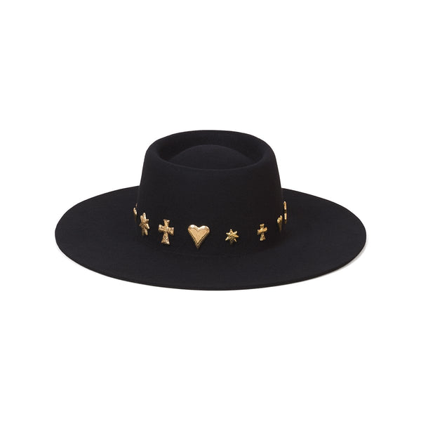 Kids Celestial Boater - Wool Felt Boater Hat in Black