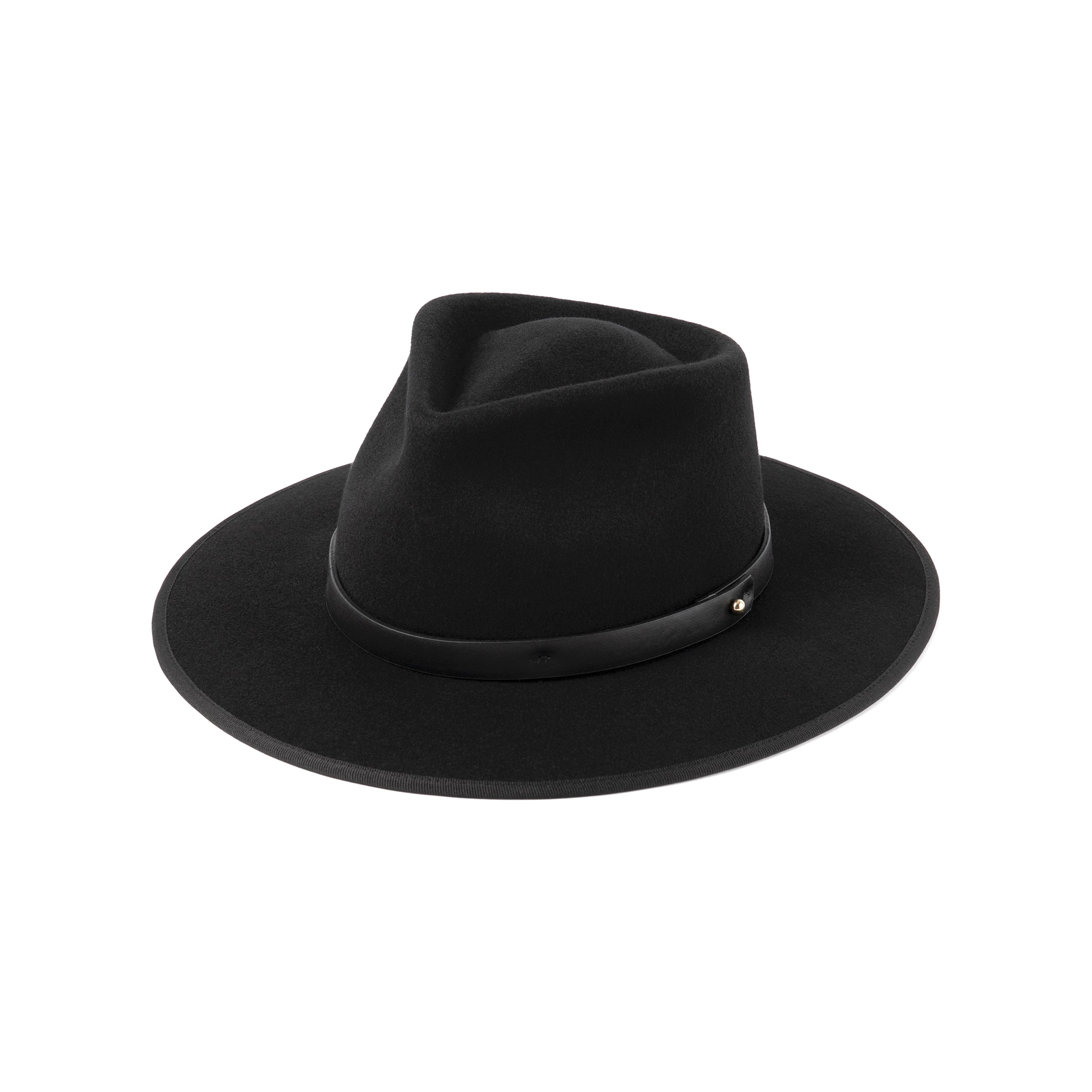 Diego Wool Felt Fedora Hat with Vegan Leather Band (Black