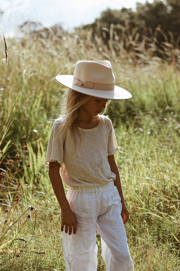 Kids Ivory Rancher - Wool Felt Fedora Hat in Beige