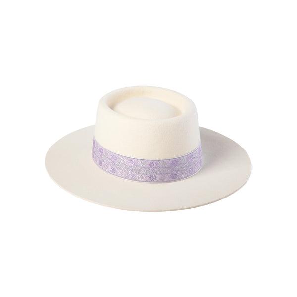 Lavender Lolita - Wool Felt Boater Hat in White