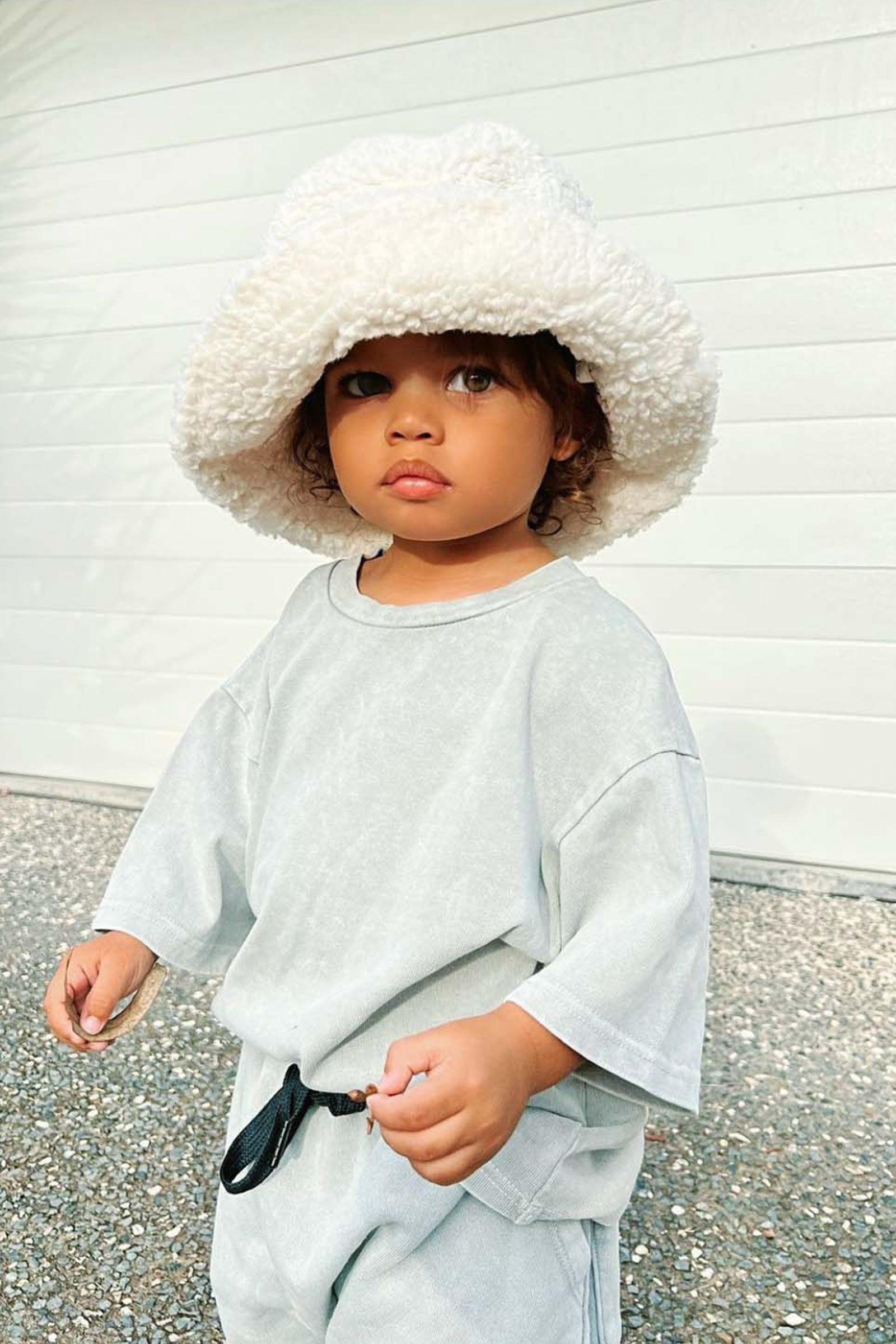 Kids white bucket hat on sale