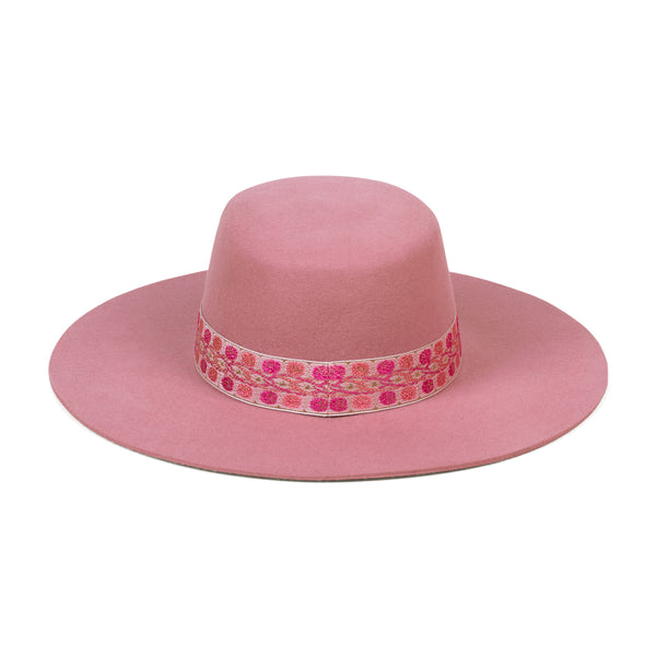Sierra Rose - Wool Felt Boater Hat in Pink