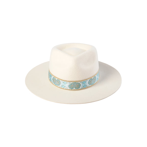 Aqua Beverly - Wool Felt Fedora Hat in White