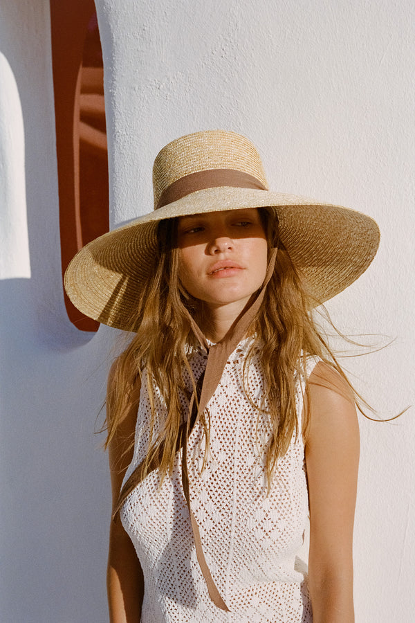 Paloma Sun Hat Straw Boater Hat in Natural